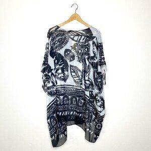 NWT Coldwater Creek Corinthia Sheer Poncho One Size Black White Abstract Print